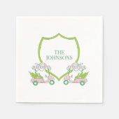 Custom Kerst Roze Golf Carts Green Crest Party Servet (Voorkant)