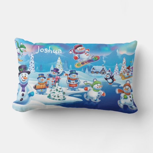 Custom Kerst winter wonderland sneeuwpoppen kussen (Voorkant)