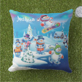 Custom Kerst winter wonderland sneeuwpoppen kussen (Gras)