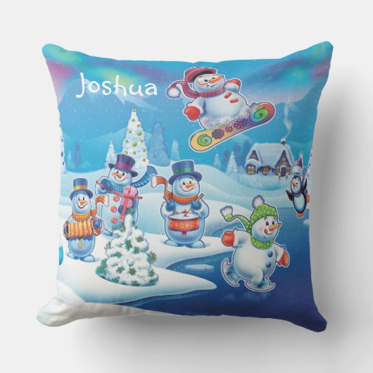 Custom Kerst winter wonderland sneeuwpoppen kussen (Voorkant)