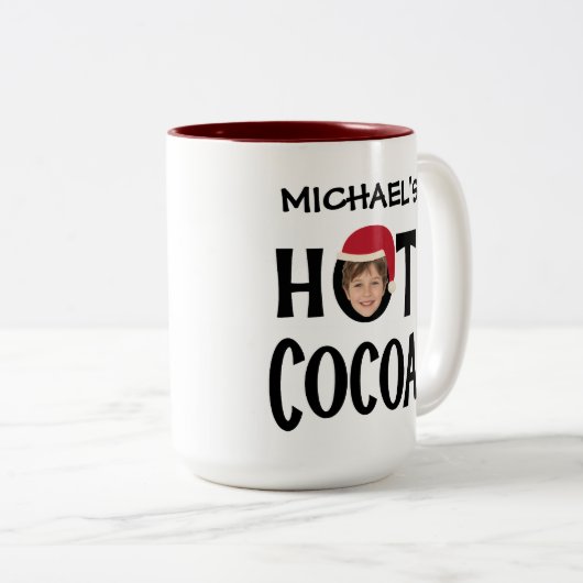 Custom Kid Face & Name Hot Cocoa Christmas Tweekleurige Koffiemok (Voorkant rechts)