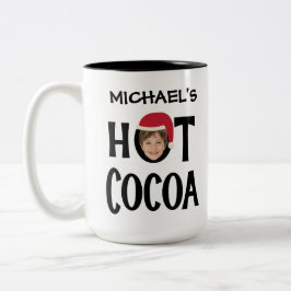 Custom Kid Face & Name Hot Cocoa Christmas Tweekleurige Koffiemok