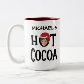 Custom Kid Face & Name Hot Cocoa Christmas Tweekleurige Koffiemok (Links)