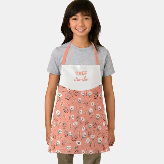 Custom Kids Apron – White Poppies Schort (Insitu)