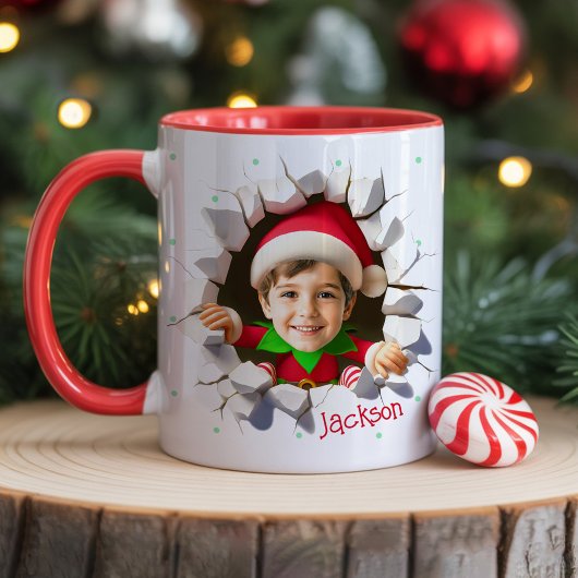 Custom Kids Face Photo Funny Christmas Elf Name Mok