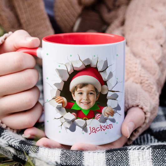 Custom Kids Face Photo Funny Christmas Elf Name Mok