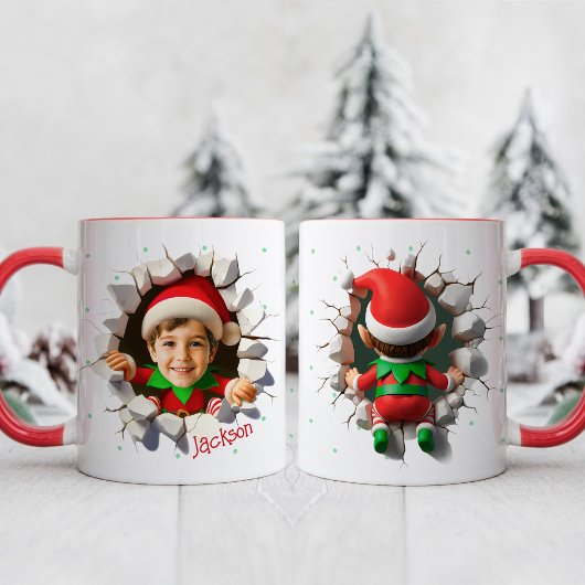 Custom Kids Face Photo Funny Christmas Elf Name Mok