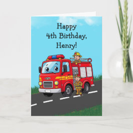 Custom Kid's Fire Truck Birthday Party Kaart