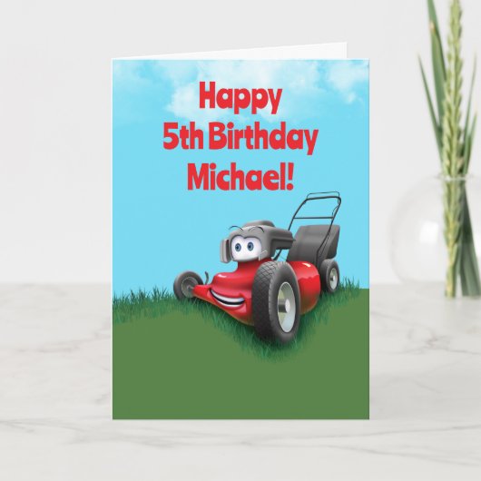 Custom Kid's Lawn Mowing Birthday Kaart (Voorkant)