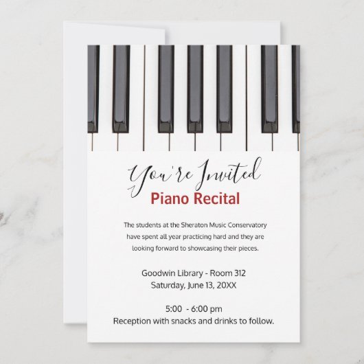 Custom Kids Piano Recital Invitation Kaart (Voorkant)