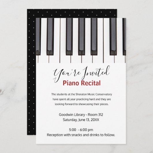 Custom Kids Piano Recital Invitation Kaart (Voorkant / Achterkant)