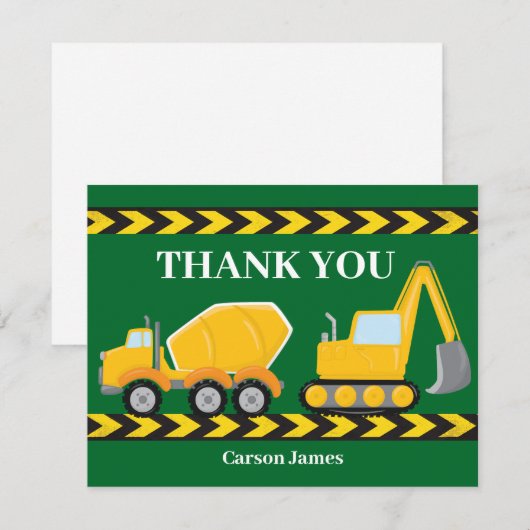 Custom Kids Verjaardag Party Bouw Voertuig Bedankkaart (Voorkant / Achterkant)