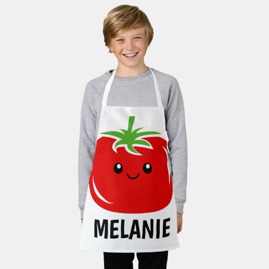Custom kind schort met schattige rode tomaat carto (Gedragen)