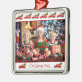 Custom Kinderfoto Rode Vrachtwagen Kerstmis Metalen Ornament (Links)