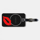 Custom Kiss Lips Black Red Lipstick Owens Monogram Bagagelabel (Achterkant horizontaal)