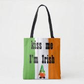 Custom KISS ME Im IRISH St Patrick Gnomes Shamrock Tote Bag (Voorkant)