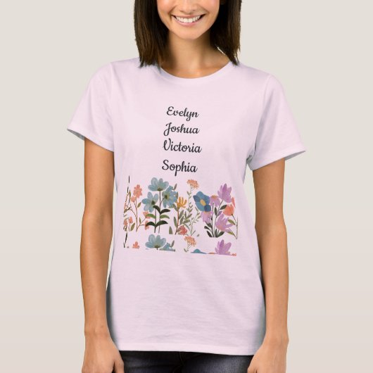 Custom kleinkinderen Namen wilde bloemen T-shirt (Voorkant)