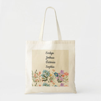 Custom kleinkinderen Namen wilde bloemen Tote Bag