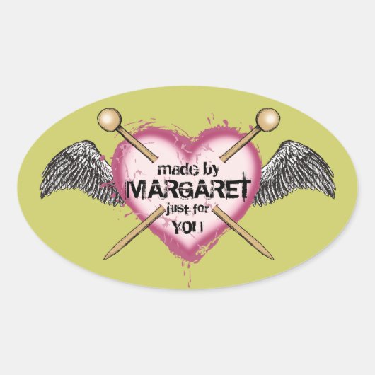 Custom kleur breien naalden hart vleugels label (Voorkant)