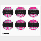 Custom Kleur/Faux zilver barok damast heet roze Ronde Sticker (Vel)