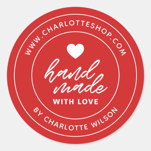 Custom Kleur Moderne Borstel Handgemaakt Met Liefd Ronde Sticker (Voorkant)