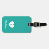 Custom Kleur Monogram Hart Modern Script Bagagelabel (Voorkant horizontaal)