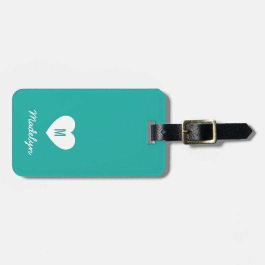 Custom Kleur Monogram Hart Modern Script Bagagelabel (Voorkant horizontaal)