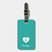 Custom Kleur Monogram Hart Modern Script Bagagelabel (Voorkant verticaal)