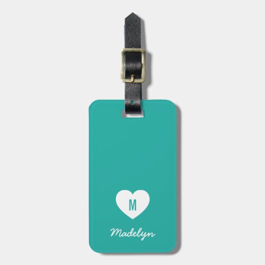 Custom Kleur Monogram Hart Modern Script Bagagelabel (Voorkant verticaal)