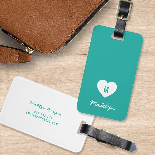 Custom Kleur Monogram Hart Modern Script Bagagelabel