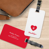 Custom Kleur Monogram Hart Modern Script Bagagelabel