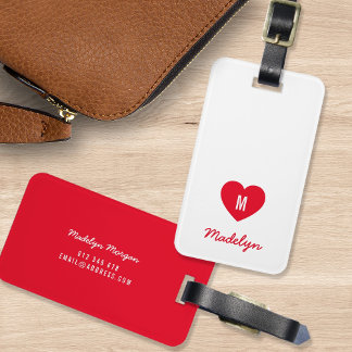Custom Kleur Monogram Hart Modern Script Bagagelabel