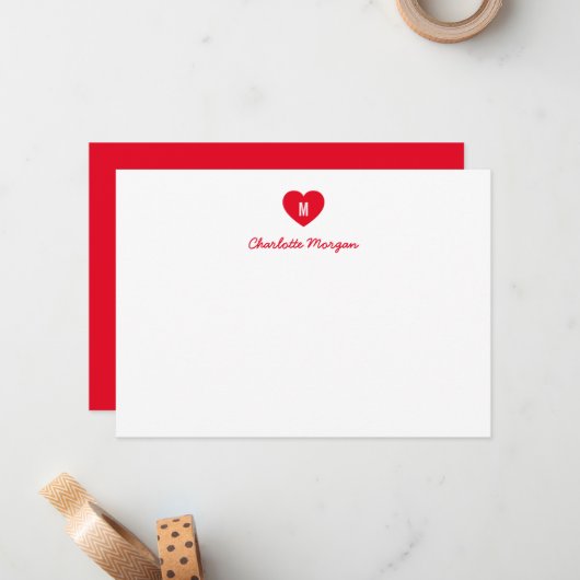Custom Kleur Monogram Hart Modern Script Notitiekaartje (Voorkant / Achterkant in situ)