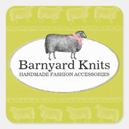Custom kleur schapenwol breien haaklabel 2 vierkante sticker