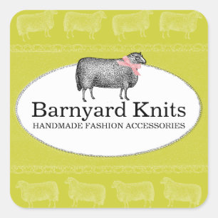 Custom kleur schapenwol breien haaklabel 2 vierkante sticker