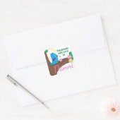 Custom kleur schattig blauw vogel breien naalden g vierkante sticker (Envelop)