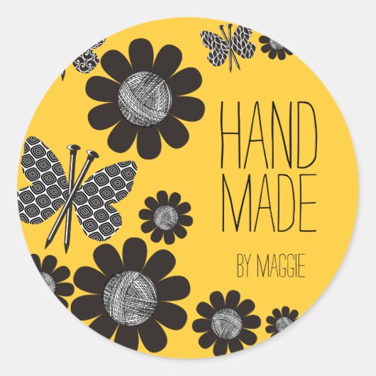 Custom kleur vlinder breien naalden garen bloem ronde sticker (Voorkant)