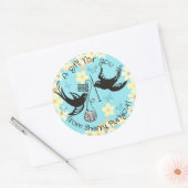 Custom kleur vogels breien naalden bal van garen ronde sticker (Envelop)