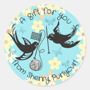 Custom kleur vogels breien naalden bal van garen ronde sticker