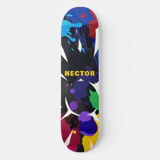 Custom Kleurrijke 2D Animatie Blauw Zwart Paarse Persoonlijk Skateboard (Voorkant)
