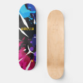 Custom Kleurrijke 2D Animatie Blauw Zwart Paarse Persoonlijk Skateboard (Voorkant)