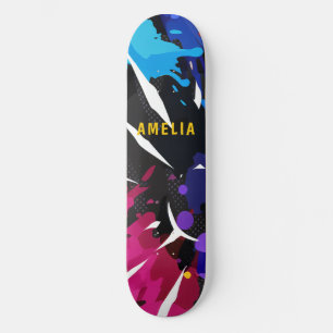 Custom Kleurrijke 2D Animatie Blauw Zwart Paarse Persoonlijk Skateboard