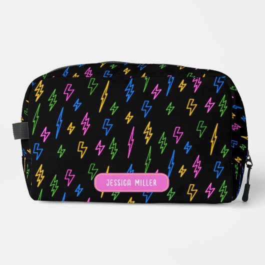 Custom Kleurrijke 80's Retro Neon Lightning School Toilettasje (Voorkant)