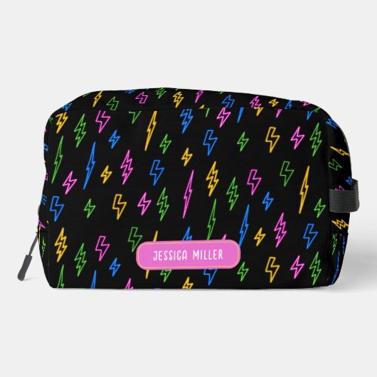 Custom Kleurrijke 80's Retro Neon Lightning School Toilettasje (Achterkant)