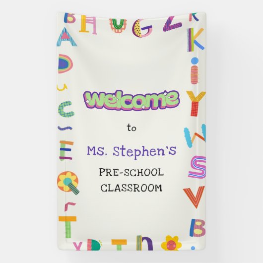Custom Kleurrijke Brief Welkom Leraar's Classroom Spandoek (Verticaal)