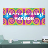 Custom Kleurrijke groovy funky tie dye fun verjaar Spandoek (Beurs)