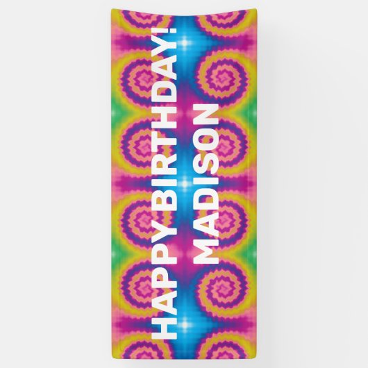 Custom Kleurrijke groovy funky tie dye fun verjaar Spandoek (Verticaal)