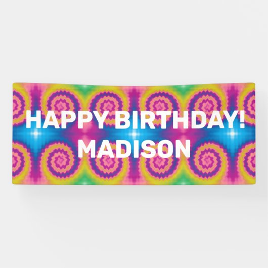 Custom Kleurrijke groovy funky tie dye fun verjaar Spandoek (Horizontaal)