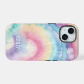 Custom Kleurrijke Groovy Tie Dye Pattern iPhone 15 Case (Achterkant horizontaal)