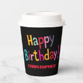 Custom Kleurrijke Retro Gelukkige Verjaardag - Zwa Papieren Bekers (Achterkant)